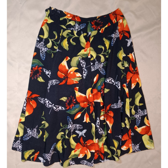 Soft Surroundings Dresses & Skirts - Soft Surroundings Skirt Petite Sm Midi Black Floral Butterfly Hawaiian Zip Boho